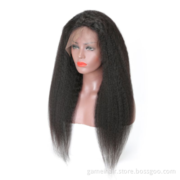 Original natural color Kinky Straight 360 Lace Frontal Wigs Virgin Hair  hd frontal100%human hair lace wig with wholesale